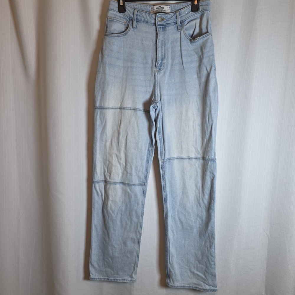 Hollister Curvy Ultra High Rise Dad Jeans Womens Size 9R Blue Patchwork 29W 31L